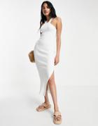 Topshop Knit V-neck Dress In Ivory-neutral