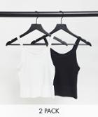 Weekday Kristy Organic Cotton 2 Pack Cami Tank Tops In Black And White-multi