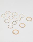 Asos Design Pack Of 12 Fine Rings With Crystal In Gold - Gold