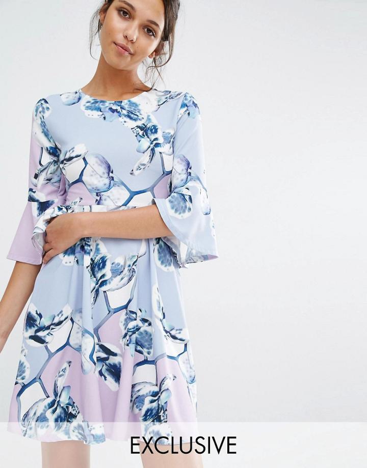 Every Cloud Floral Flared Sleeve Skater Dress - Multi Print