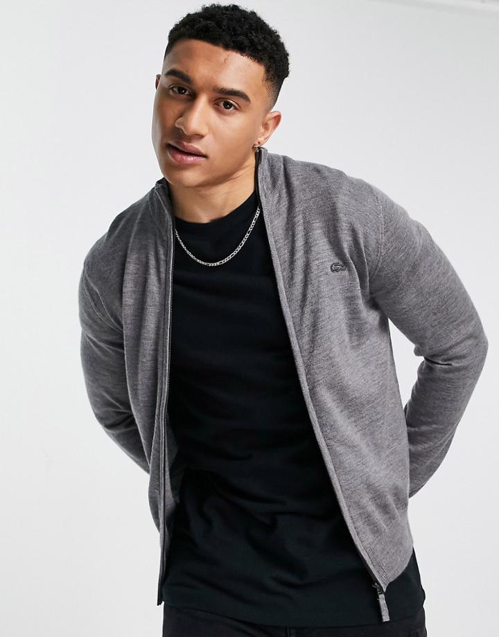 Lacoste Zip Up Cardigan In Gray
