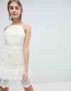 Dolly & Delicious All Over Cutwork Lace Skater Dress With Peplum Hem-white