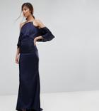 Jarlo Fishtail Maxi Dress With Cold Shoulder-navy