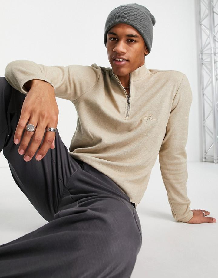 New Look Half Zip Sweatshirt In Oatmeal-neutral