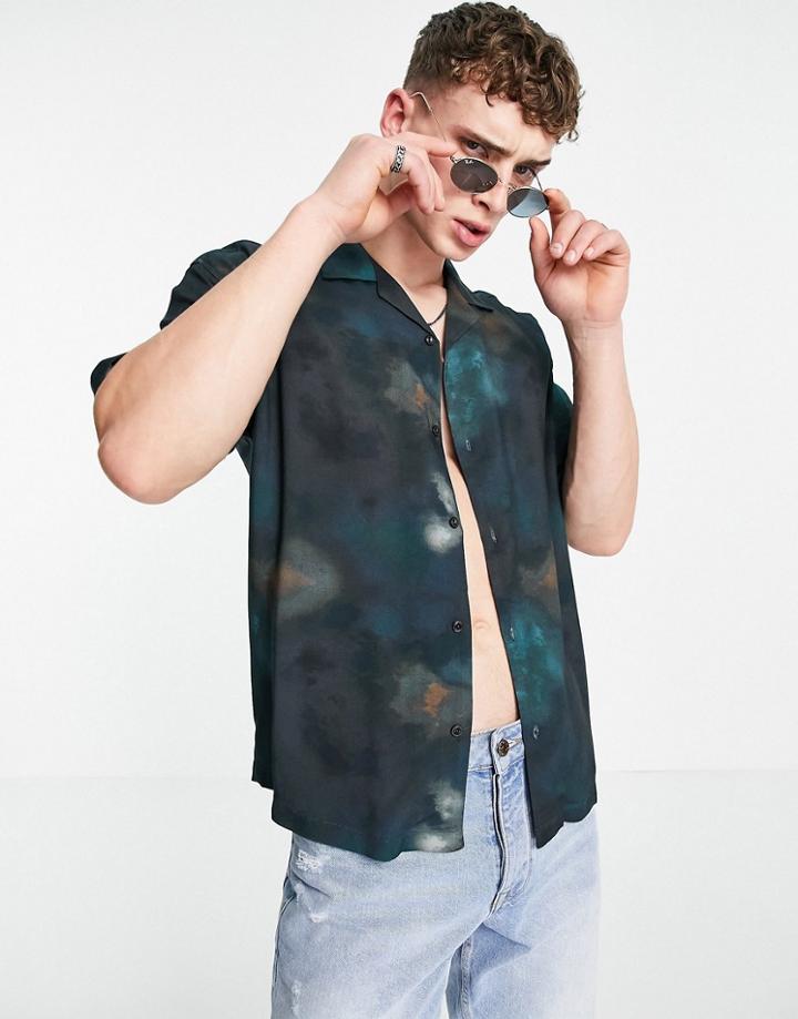 Pull & Bear Printed Shirt In Blue - Part Of A Set-blues