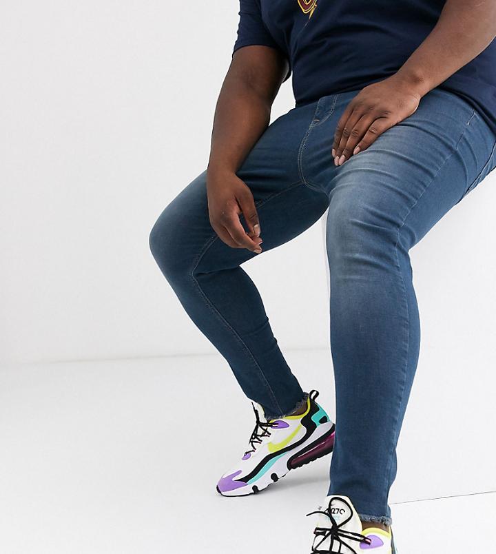 Asos Design Plus Spray On Jeans In Power Stretch In Smokey Blue With Abrasions