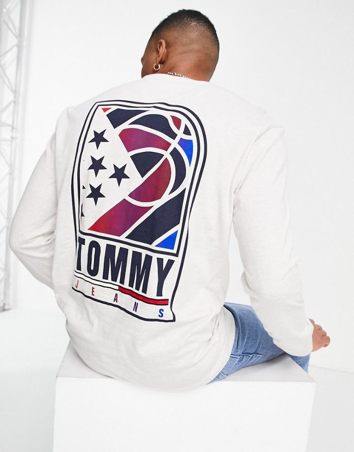 Tommy Jeans Tommy Basketball Logo Back Print Long Sleeve Top In White