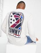 Tommy Jeans Tommy Basketball Logo Back Print Long Sleeve Top In White
