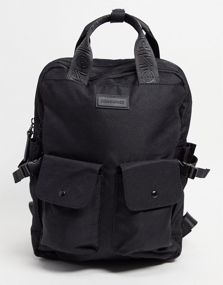 Consigned Small Zip Round Pocket Backpack In Black