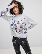 Mango Embroidered Knit Sweater - Gray