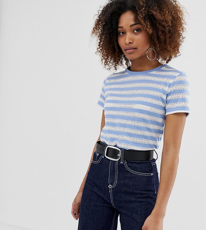 Stradivarius Broderie T Shirt In Stripe - Blue