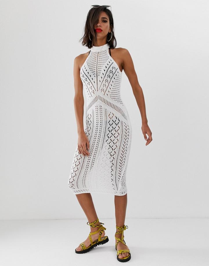 Asos Design Crochet Midi Dress-white