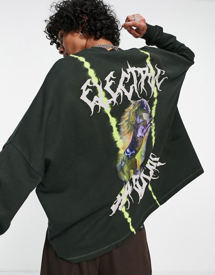 Asos Design Super Oversized Sweatshirt In Black Tie Dye With Horse Print-multi