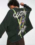 Asos Design Super Oversized Sweatshirt In Black Tie Dye With Horse Print-multi
