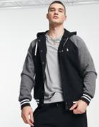 Polo Ralph Lauren Icon Logo Hooded Baseball Sweat Jacket In Black/gray Heather