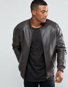 Asos Leather Bomber Jacket In Brown - Brown
