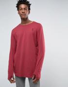 Religion Long Sleeve Longline Top With Thumb Hole Detail - Red