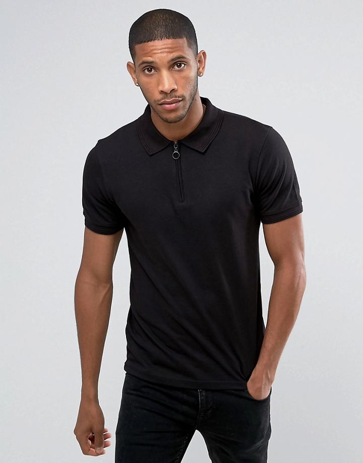 Another Influence Zip Polo Shirt - Black