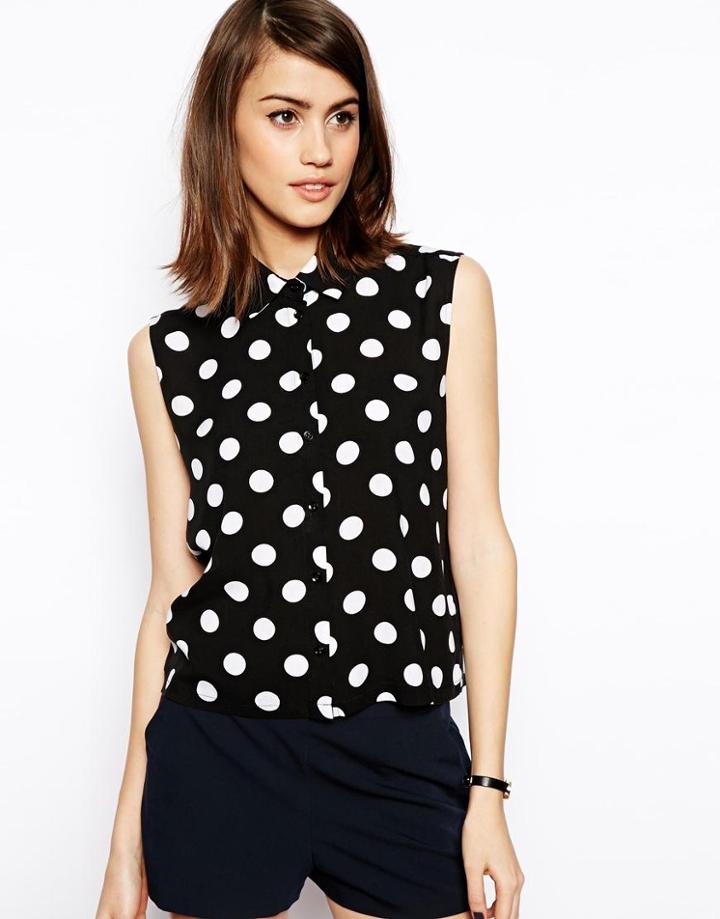 Asos Sleeveless Boxy Blouse In Polka Dot