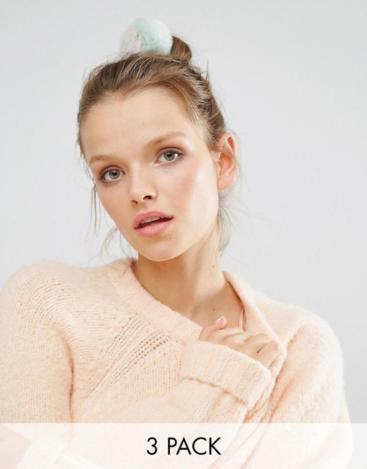 Monki Exclusive Faux Fur Pom Hair Bobble - White