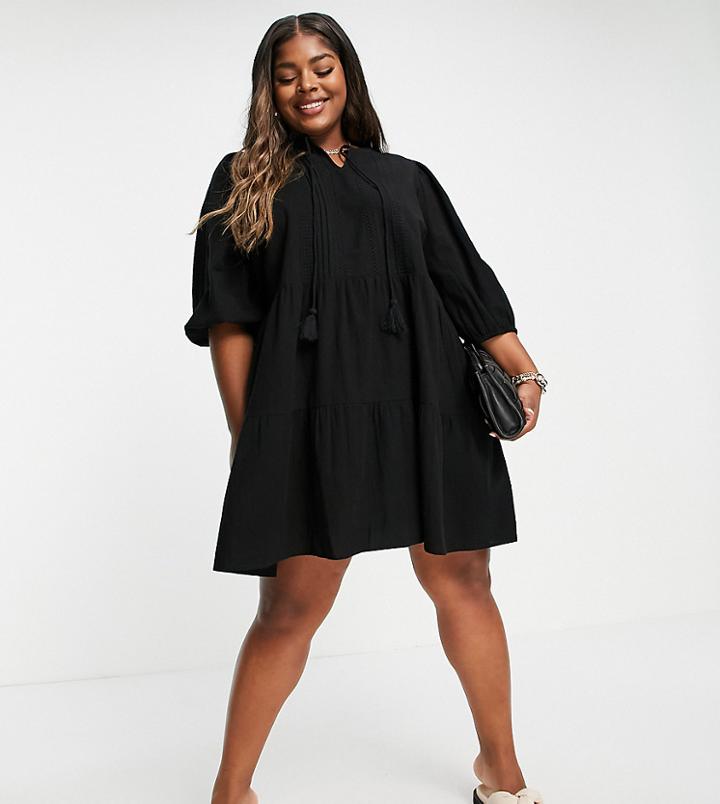 Vero Moda Curve Organic Cotton Eyelet Detail Mini Dress In Black