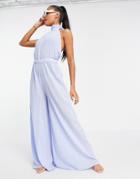 Asos Design Halter Beach Jumpsuit In Icy Blue-blues