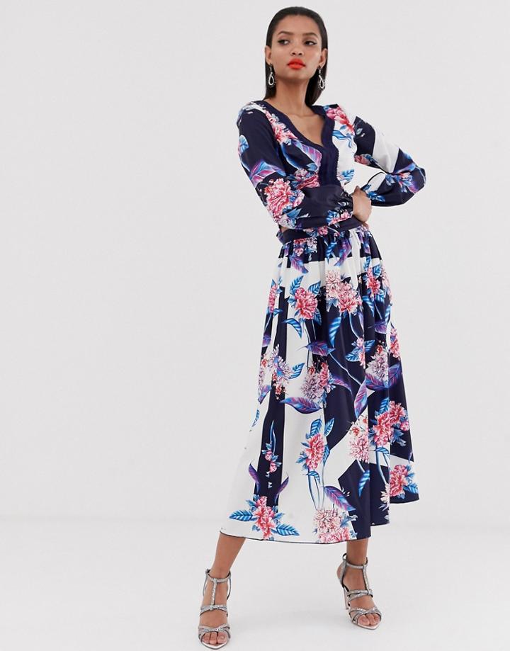 Little Mistress All Over Floral Printed Maxi Skirt Two-piece In Multi