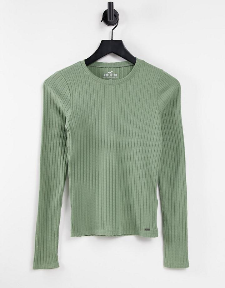 Hollister Long Sleeve Slim Rib T-shirt In Olive-green