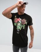 Hype T-shirt In Black With Japanese Rose Print - Black