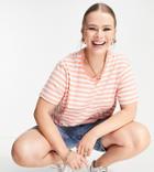 Asos Design Curve Ultimate T-shirt In White And Orange Stripe-multi