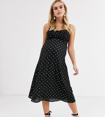 Fashion Union Maternity Midi Cami Dress In Gold Dot-black