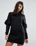 Missguided Black Frill Sleeve Sweater Dress - Black