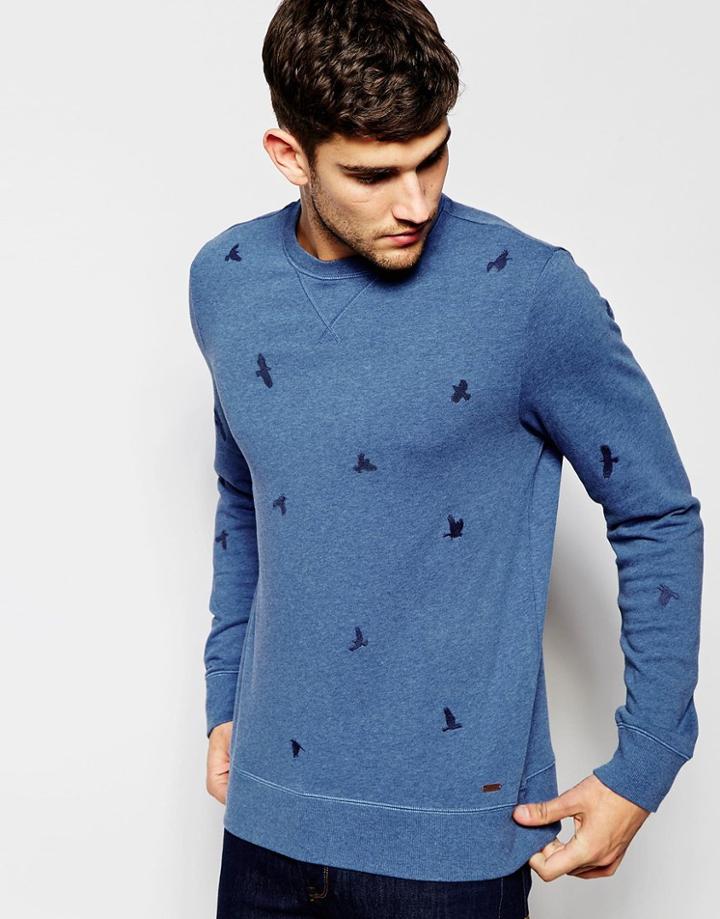Boss Orange Sweatshirt With Bird Embroidery - Blue
