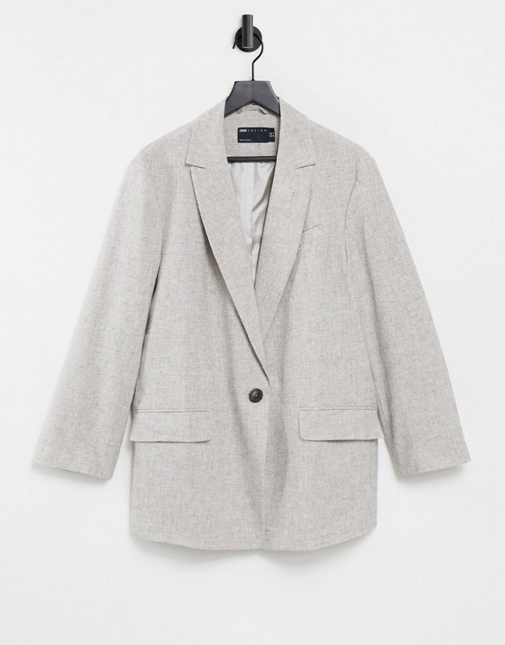Asos Design Slubby Linen Jacket In Brown