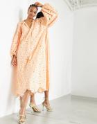 Asos Edition Eyelet Midi Dress With Blouson Sleeves And Tie Front-orange