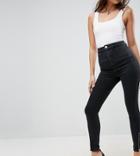 Asos Ridley High Waist Skinny Jean With Corset And Zip Hem Detail In Washed Black - Black