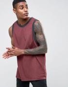 Asos Oversized Tank With Contrast Rib In Red/washed Black - Red
