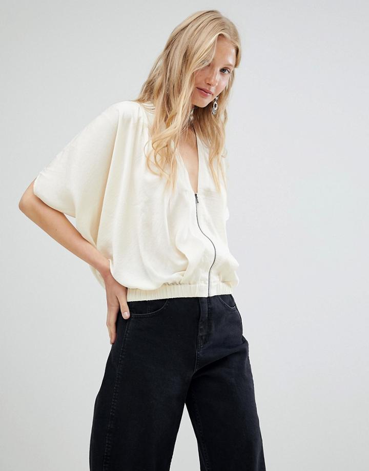D.ra Haley Zip Front V Blouse - White