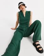 Mango Sleeveless Jumpsuit With Waist Detail In Green-neutral