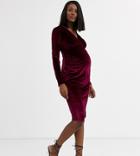Blume Maternity Exclusive Velvet Wrap Front Stretch Midi Dress In Wine-red