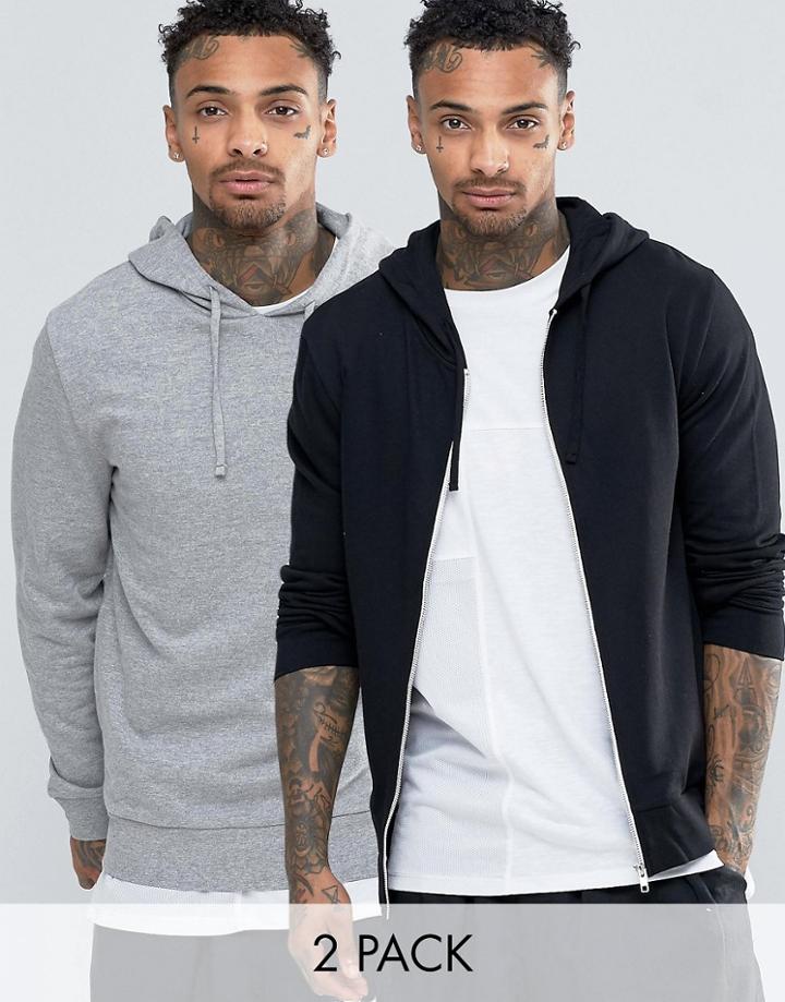 Asos Hoodie 2 Pack Black/ Grey Marl Save 15%