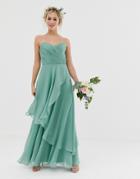 Asos Design Bridesmaid Bandeau Maxi Dress With Soft Layer Skirt-green