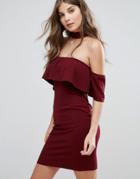 Parisian Off Shoulder Dress With Choker - Red