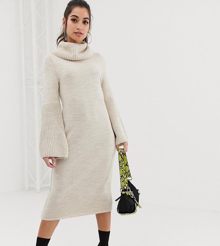 Asos Design Petite Flare Sleeve Pencil Dress-beige