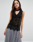 New Look Lace Shell Top With Choker - Black