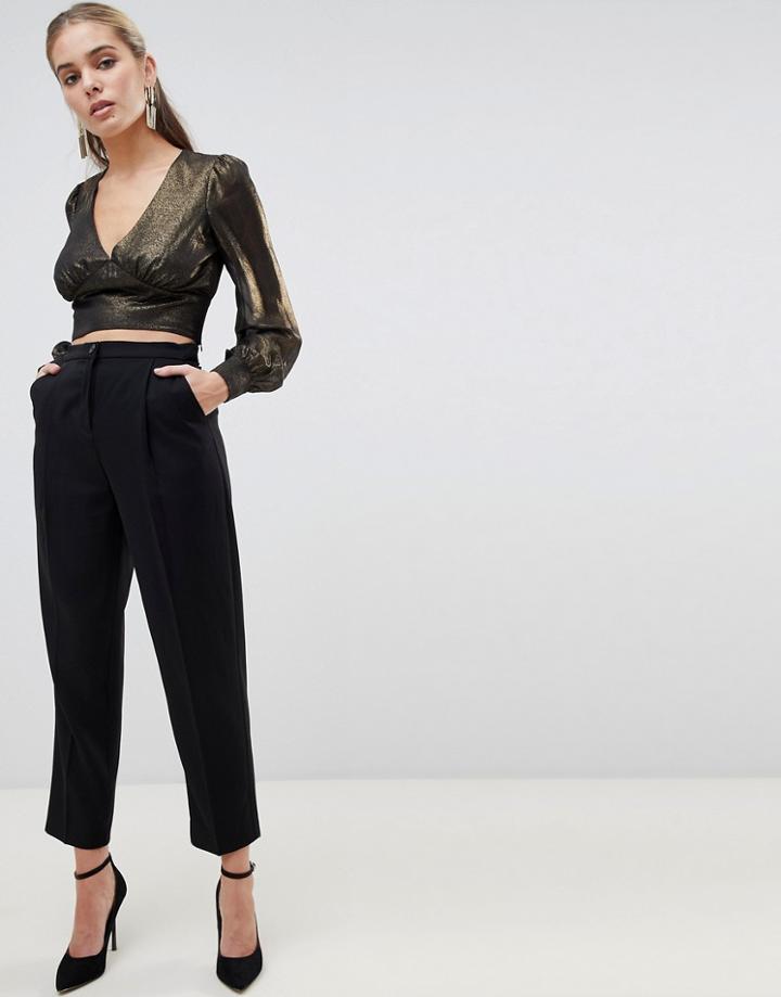Fashion Union Cropped Blouse In Metallic-gold