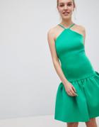 Asos Design Scuba Drop Waist Midi Dress - Green