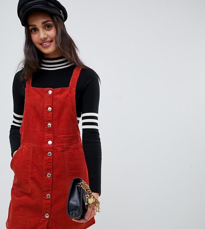 Miss Selfridge Button Through Pinny Dress In Rust