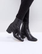 Asos Rosana Leather Block Heeled Boots - Black