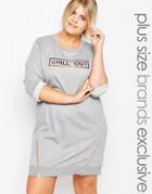 One Day Plus Jersey Motif Sweat Dress With Zip Detail - Gray